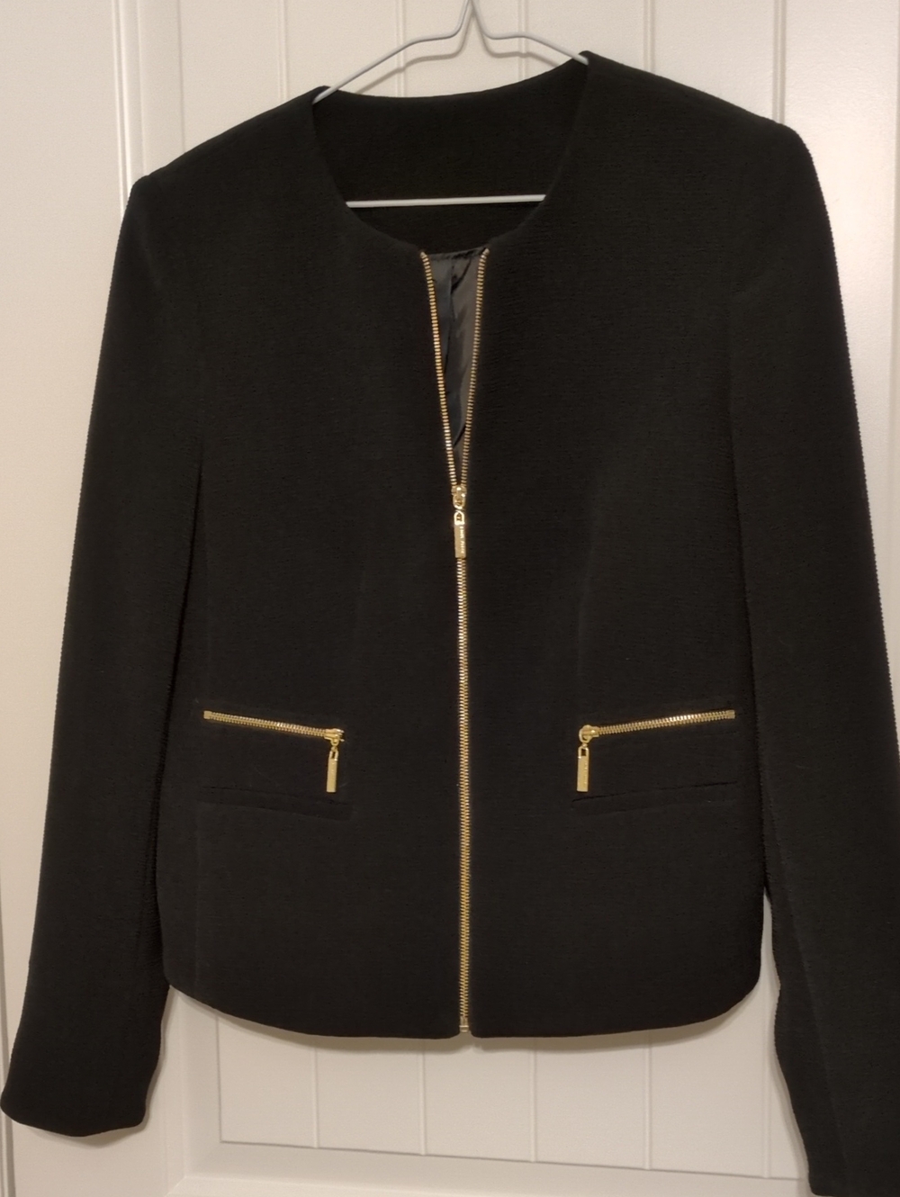 Ivanka Trump Black Zip-Front Blazer with Gold Zippers